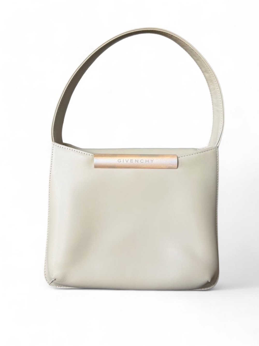 Auth Givenchy Ivory Light Beige Leather Shoulder Top Handle Handbag Gold Logo